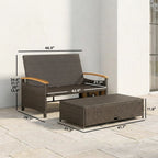 Rattan Daybed with Adjustable Backrest, Storage Ottoman, Mixed Gray
