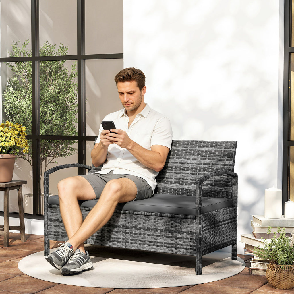 33 Gallon Wicker Outdoor Storage Bench with Cushion, Grey