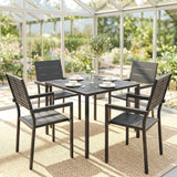 5-Piece Garden Dining Set, Square HDPE Table and Armrest Chairs for 4, Black
