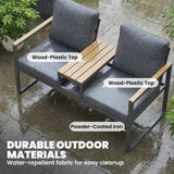 2-Seat Outdoor Garden Bench with Center Table and Thick Cushions, Light Grey