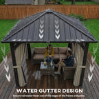 2.5 x 2.5 m Hardtop Gazebo with Galvanised Roof, Netting & Curtains, Dark Grey