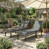 Pair of Wicker Chaise Loungers with 5-Level Backrest & Cushion, Light Grey