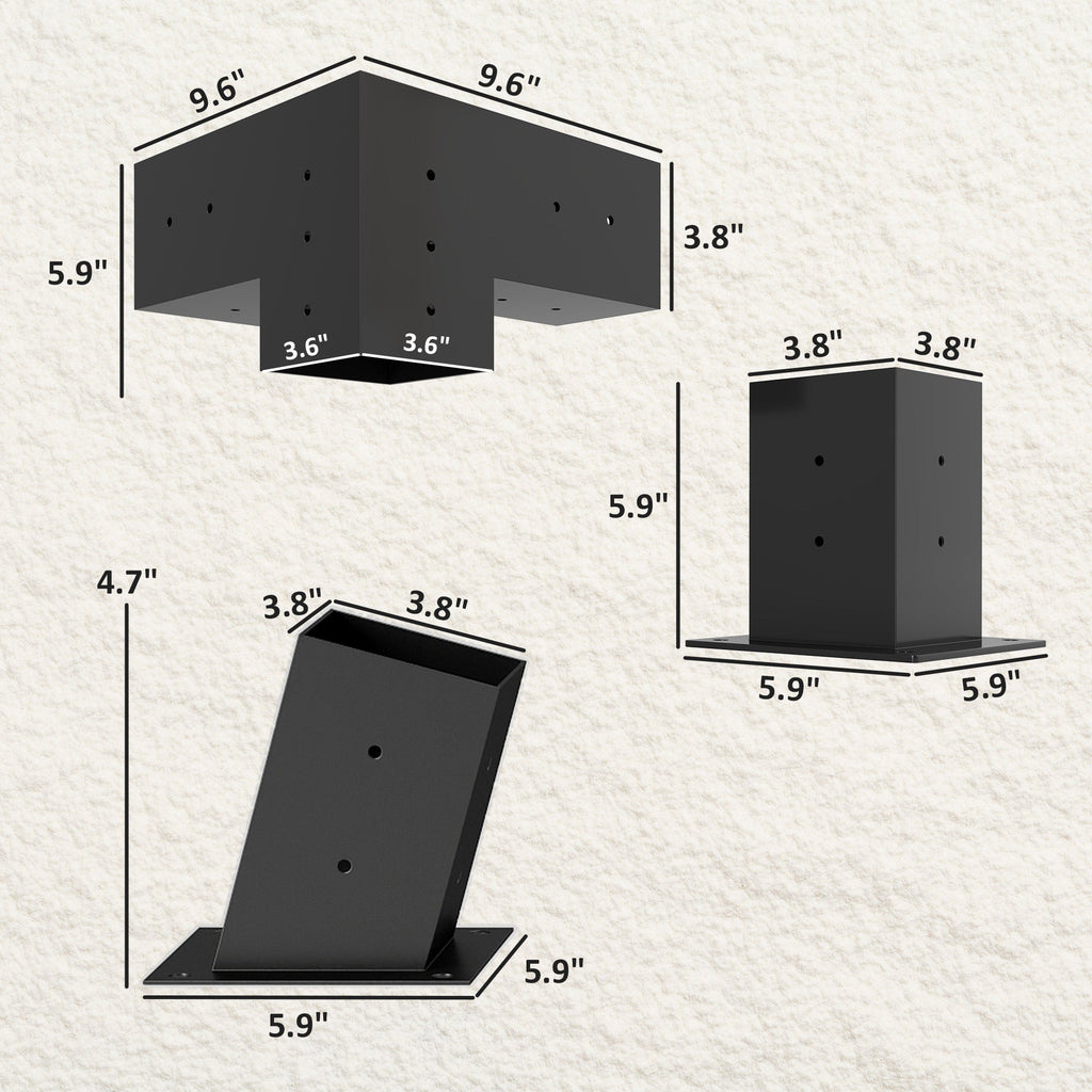 6 PCS Pergola Bracket Kit for 4" x 4" Lumber, Black
