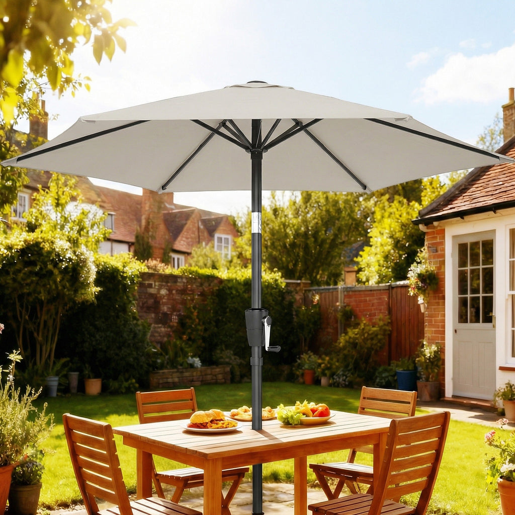 2 m Garden Parasol with Crank Handle, Tilt Function & UV30+, Light Grey