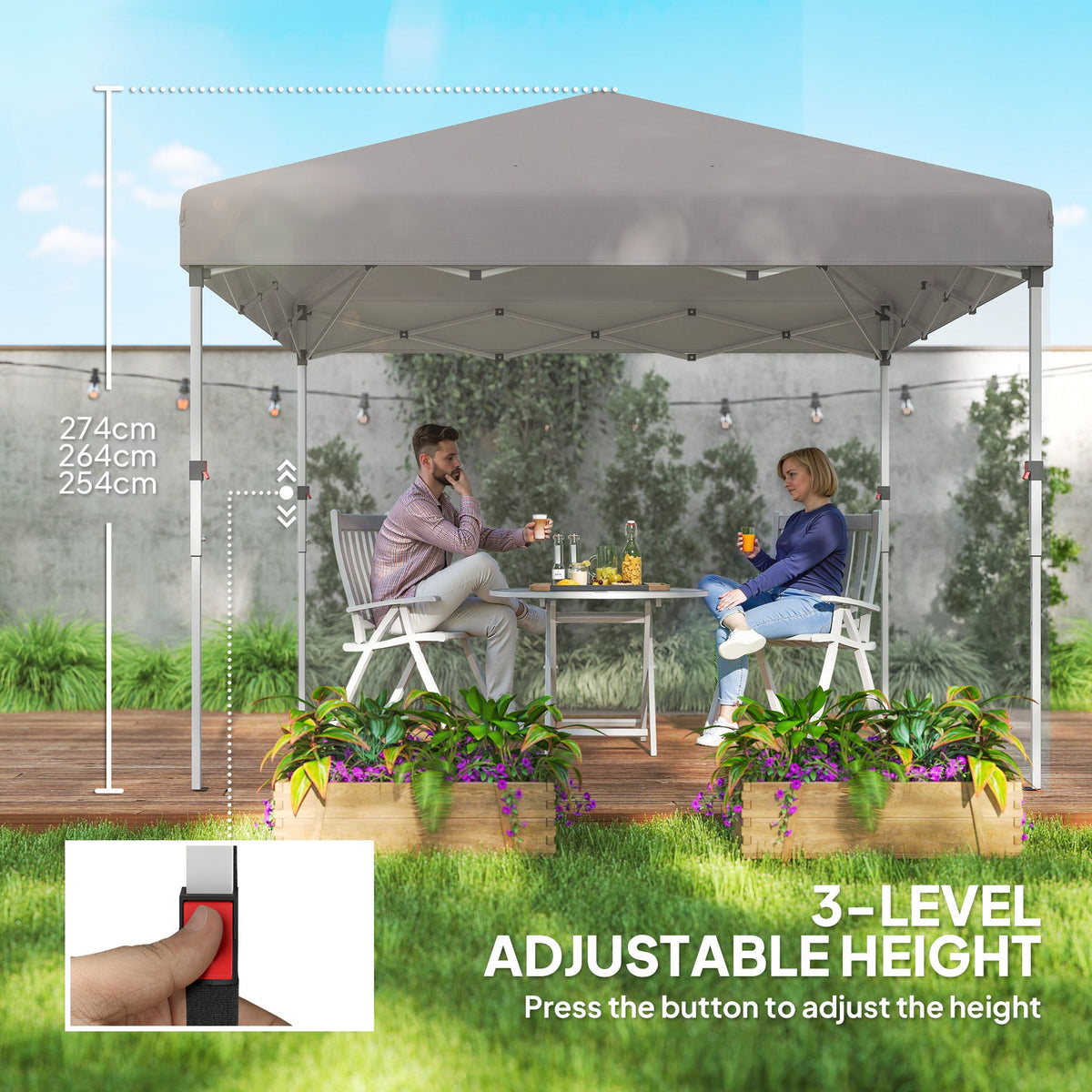 10' x 10' Pop Up Canopy Tent with Sidewalls and Roller Bag, Light Grey