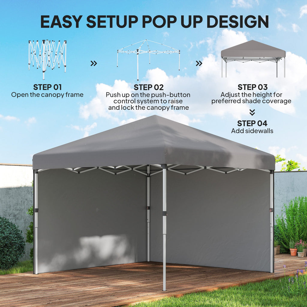 10' x 10' Pop Up Canopy Tent with Sidewalls and Roller Bag, Light Grey