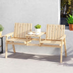 2-Seater Wooden Garden Loveseat with Table and Parasol Hole, Natural