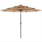 2.8 m Garden Parasol with Solar LED Light, Cover and 3-Tier Top, Khaki