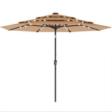 2.8 m Garden Parasol with Solar LED Light, Cover and 3-Tier Top, Khaki