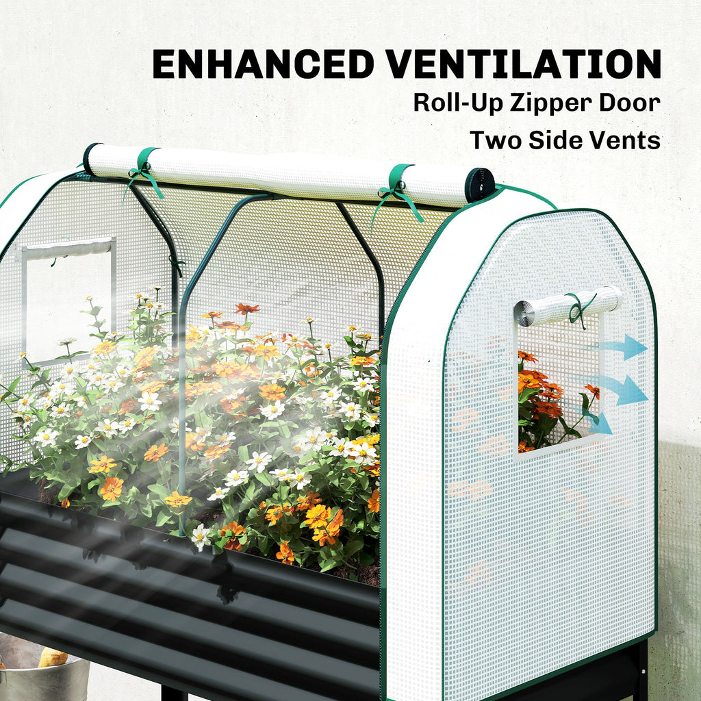 Galvanized Raised Garden Bed with Greenhouse Cover, Black
