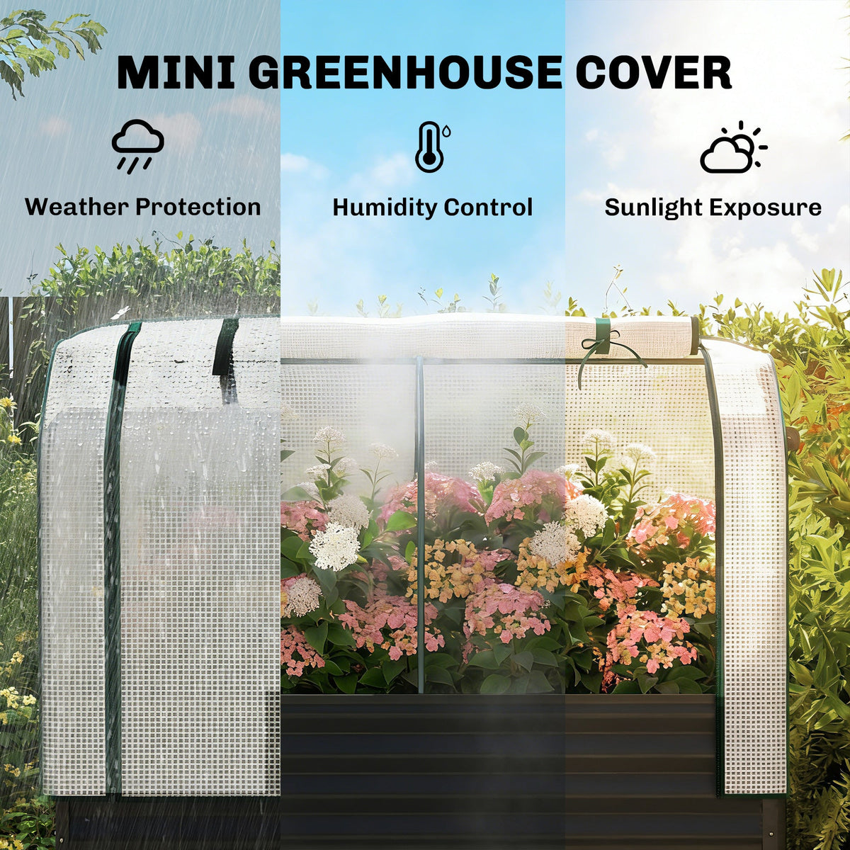 Galvanized Raised Garden Bed with Greenhouse Cover, Black