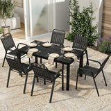 7 Piece Garden Dining Set with Stackable Chairs and Umbrella Hole, Black