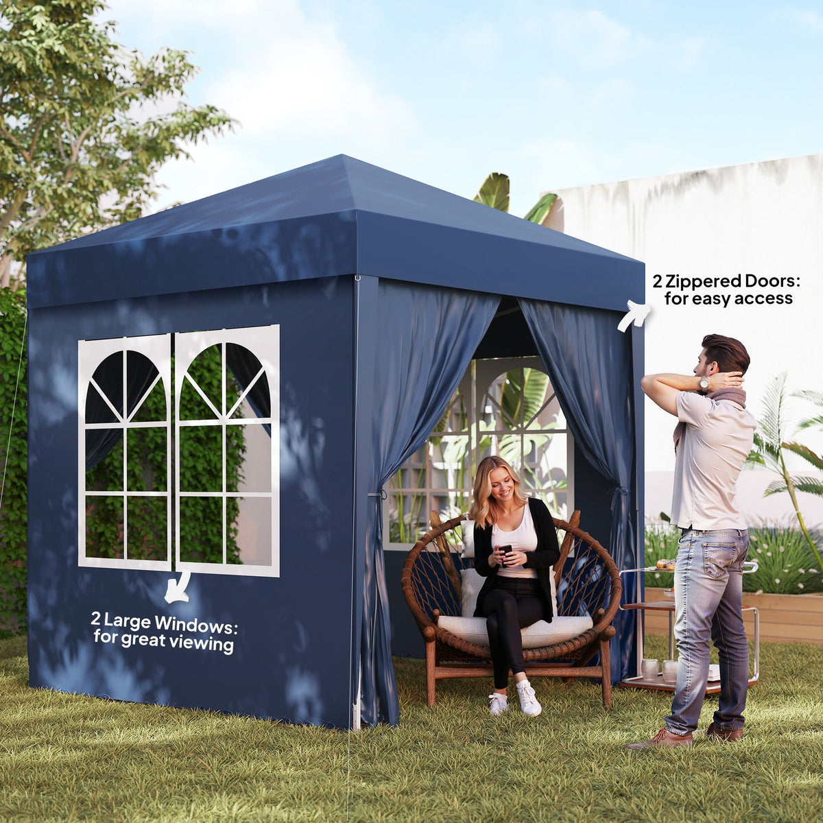6.6' x 6.6' Pop-Up Canopy Tent with Removable Sidewalls and Carry Bag, Blue
