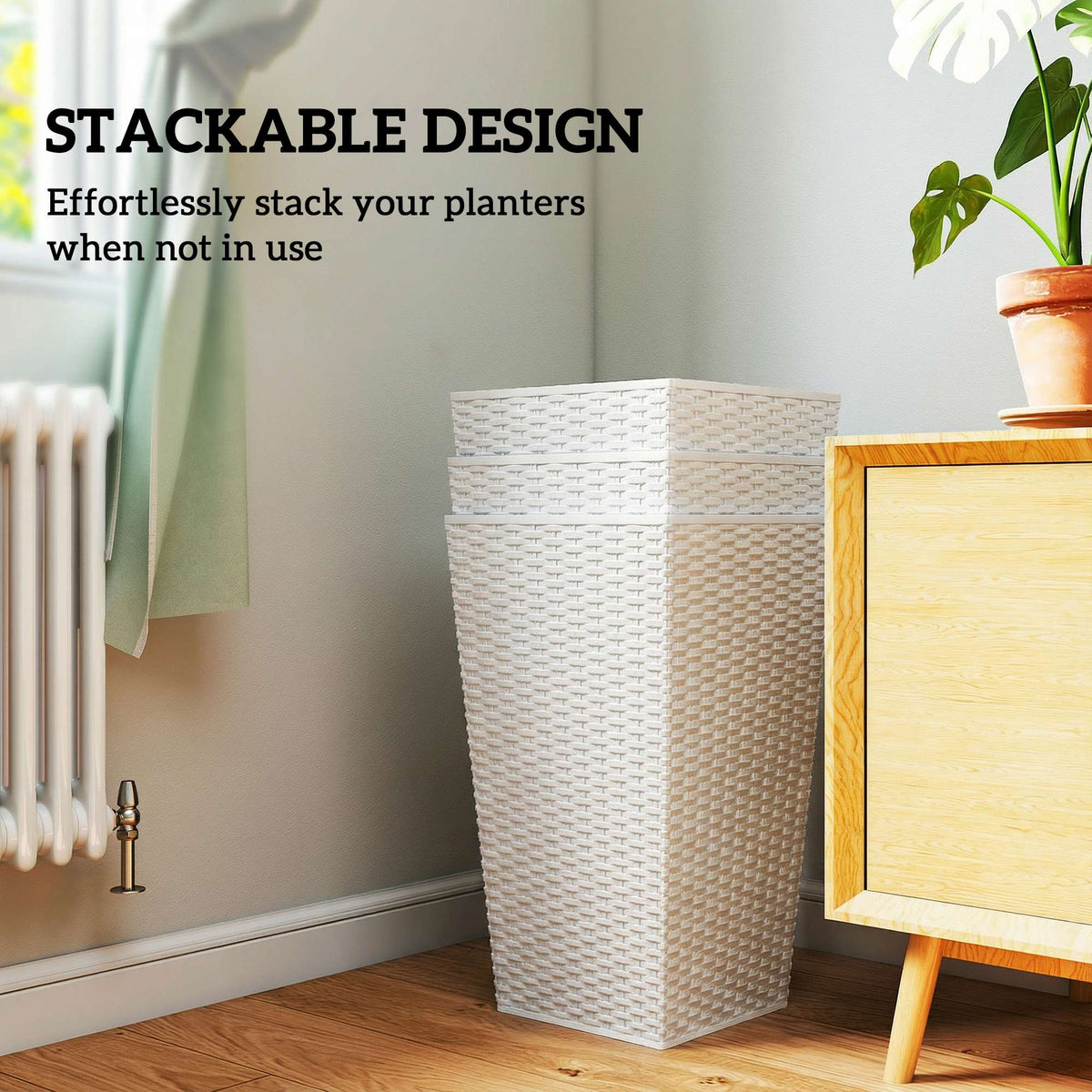 3 Piece 24" Tall Planters with Drainage Holes, White