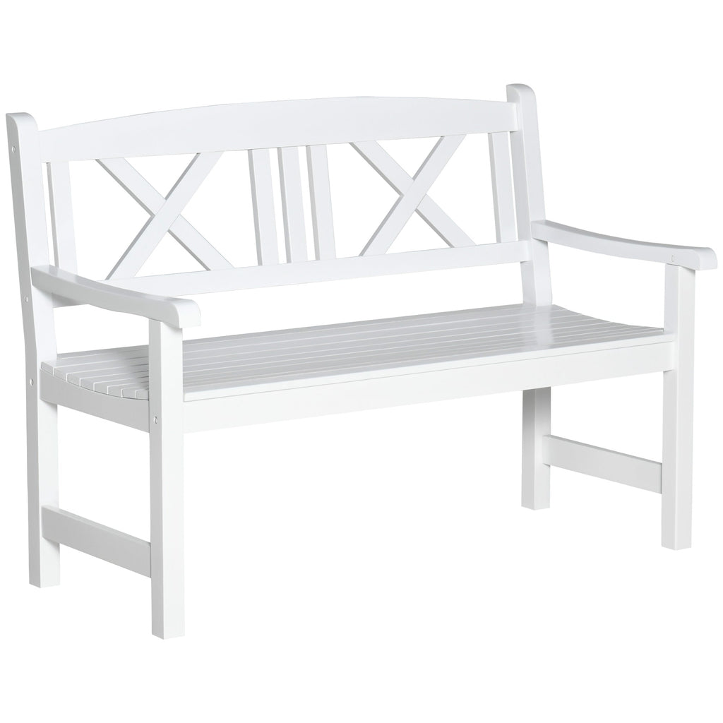 4FT 2-Seater Wooden Garden Bench with X-Shape Back, White