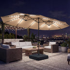 4.5 m Double-Sided Garden Parasol with LED Lights, Base & Sandbags, Khaki