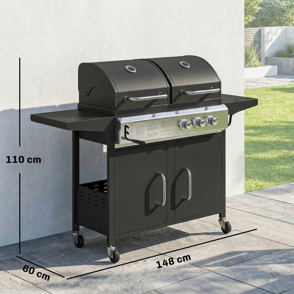 2+1 Burner Hybrid Dual Fuel BBQ Grill with Cabinet, Black