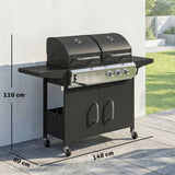 2+1 Burner Hybrid Dual Fuel BBQ Grill with Cabinet, Black