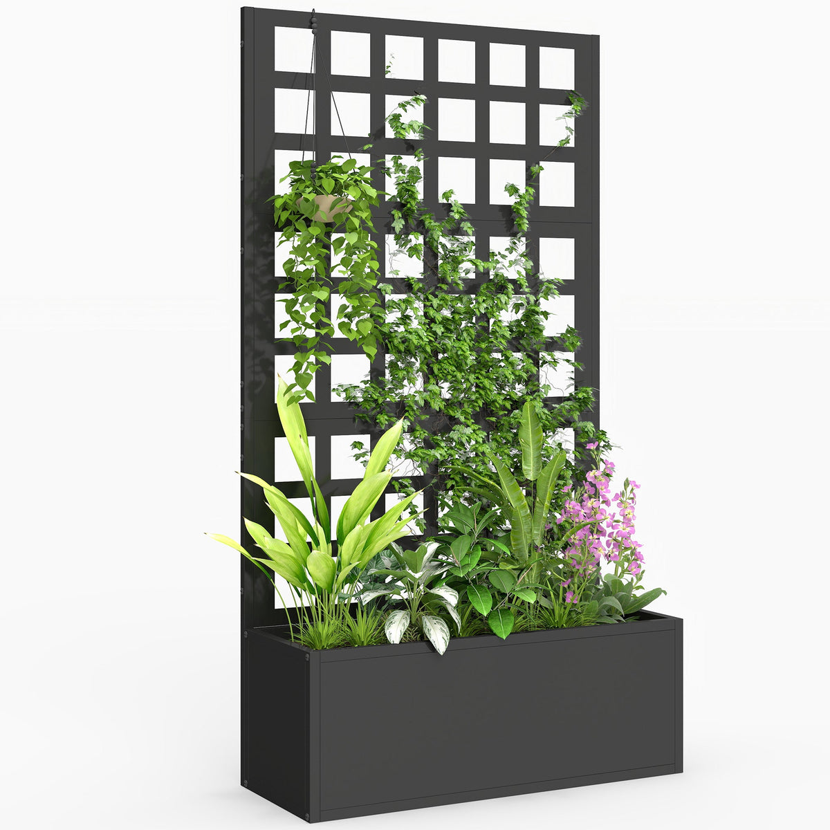 24" x 9" x 44.5" Raised Garden Bed with Trellis and Drainage, Black