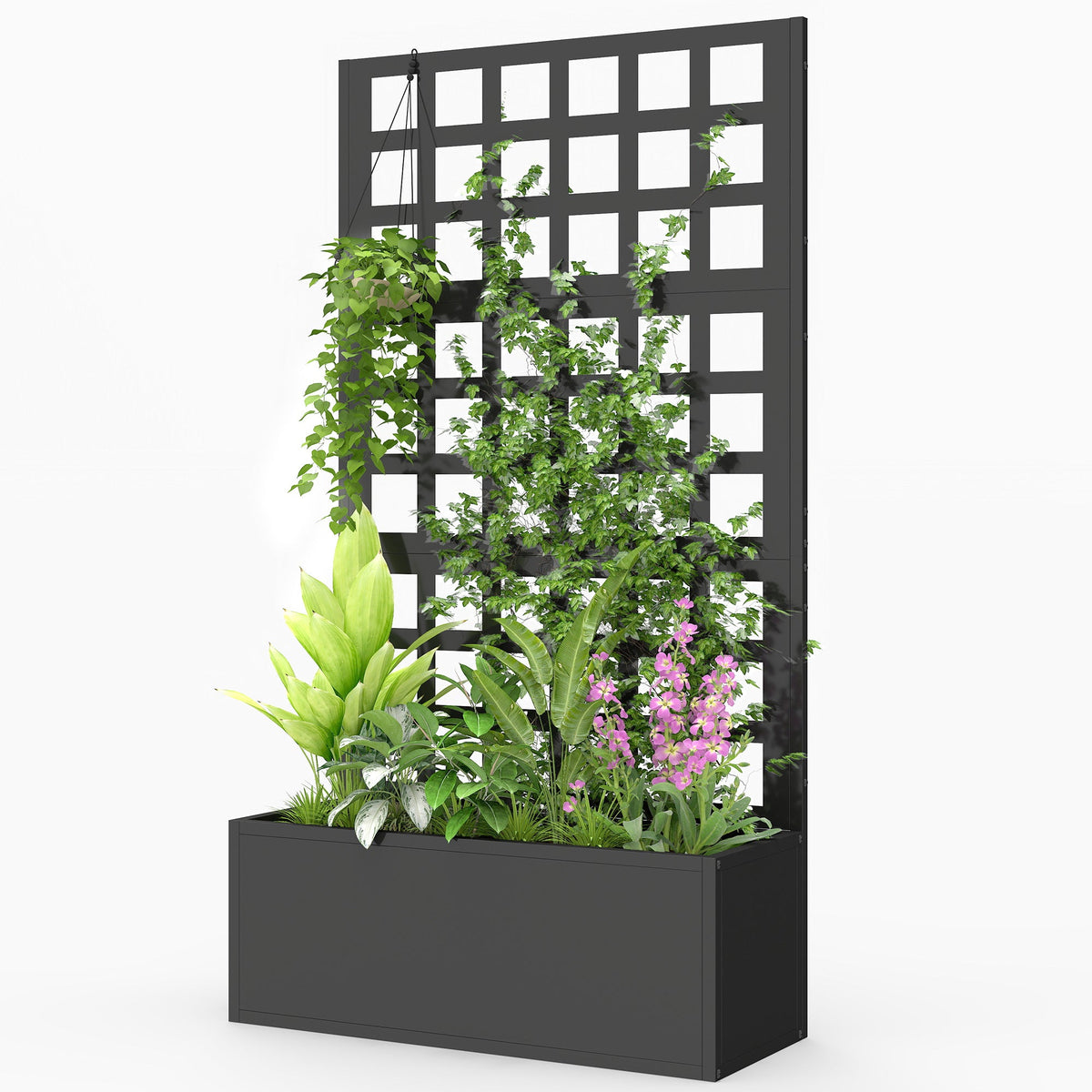 24" x 9" x 44.5" Raised Garden Bed with Trellis and Drainage, Black