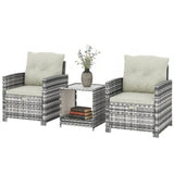5-Piece Rattan Patio Set with Ottomans and 2-Tier Glass Coffee Table, Grey Cream