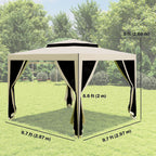 10' x 10' Canopy Tent with Mesh Netting and Double-Tier Roof, Beige