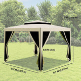 10' x 10' Canopy Tent with Mesh Netting and Double-Tier Roof, Beige