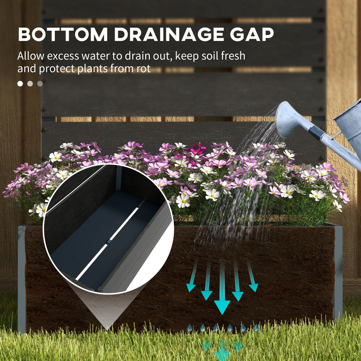28" x 15" x 59" Raised Garden Bed with Trellis and Drain Gap, Black