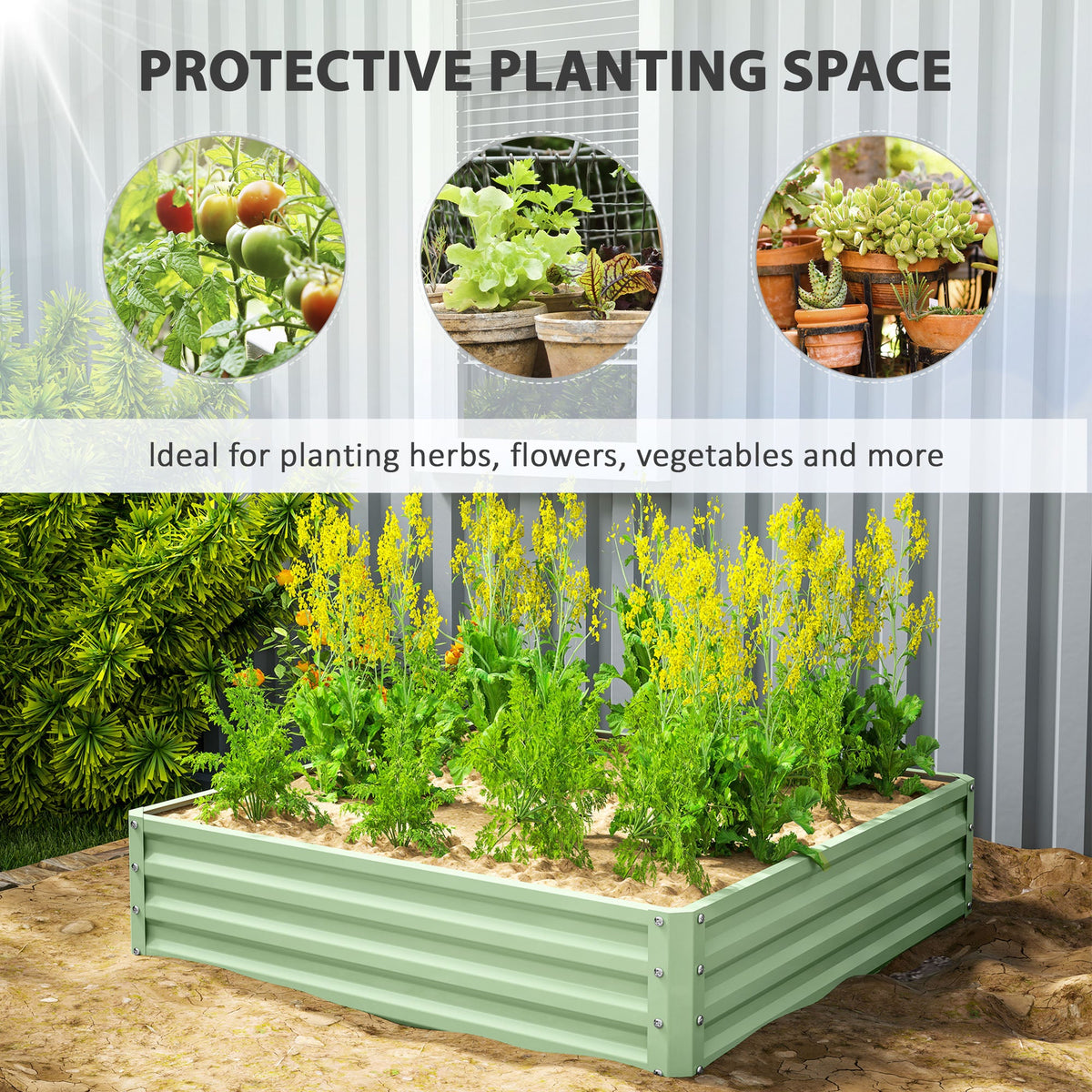 4' x 4' x 1' Galvanized Raised Garden Bed for Vegetables, Light Green
