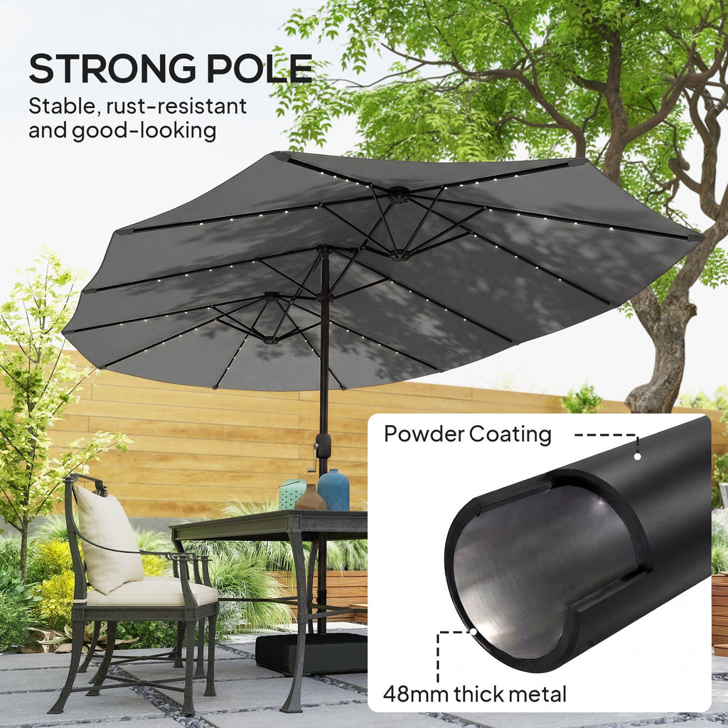 4.5 m Double-Sided Garden Parasol with LED Lights, Base & Sandbags, Grey