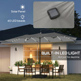 4.5 m Double-Sided Garden Parasol with LED Lights, Base & Sandbags, Grey