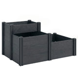 3-Tier Vinyl Raised Garden Bed with Open Bottom, Grey Wood Effect