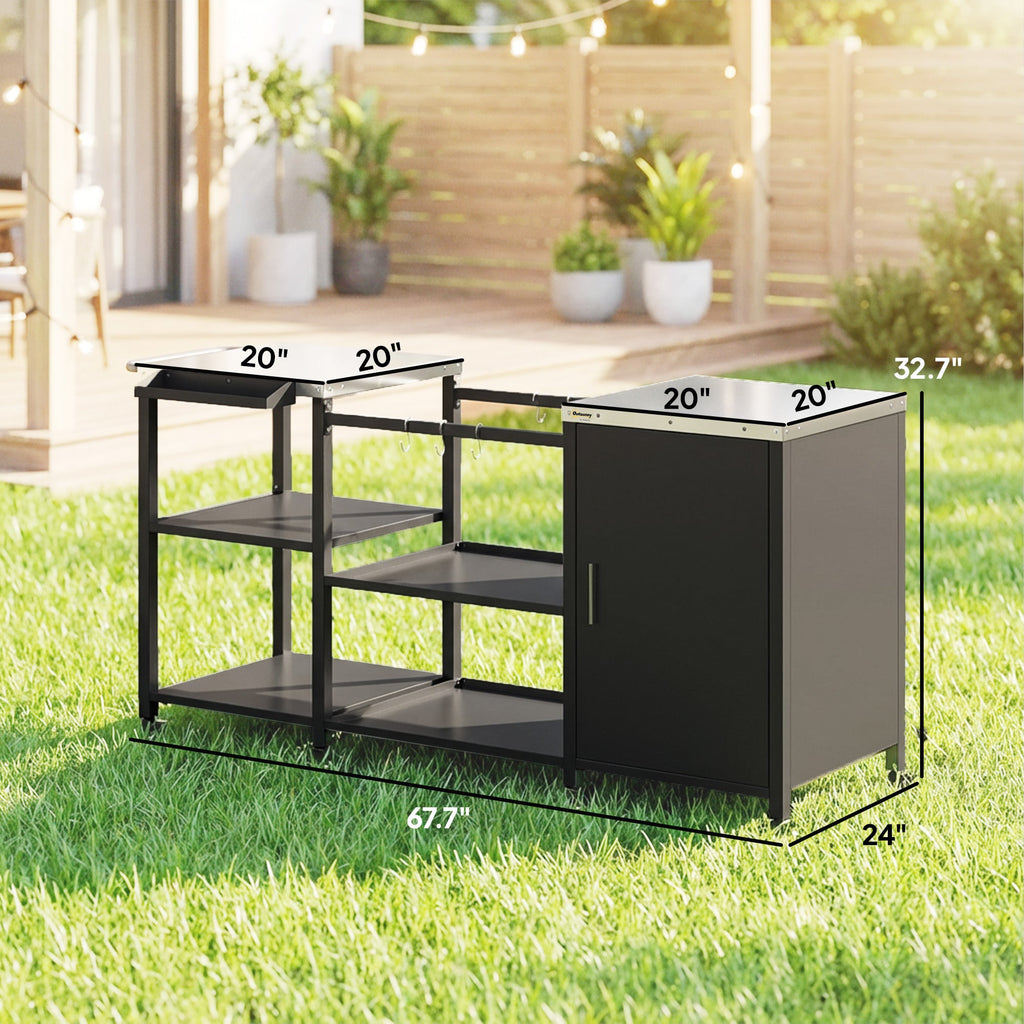 BBQ Grill Table with Stainless Steel Top and Storage Cabinet