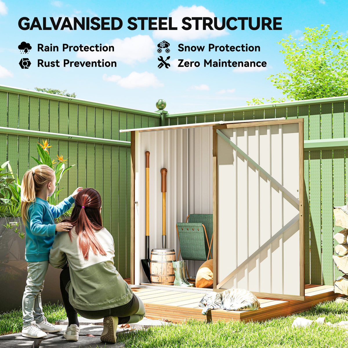 3' x 3' Lean-to Garden Storage Shed with Lockable Door & Galvanized Steel Construction