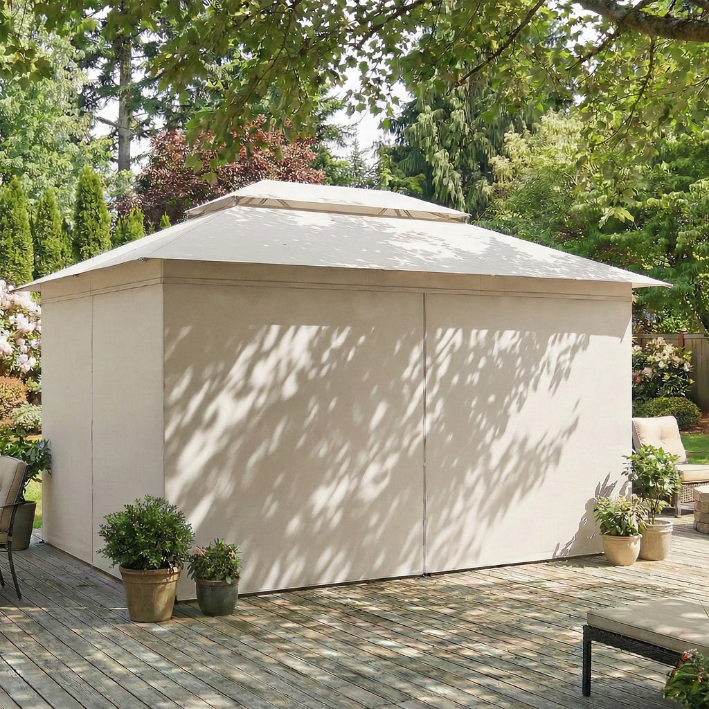 3 x 4 m Garden Gazebo with Double Roof, Netting & Curtains, Beige