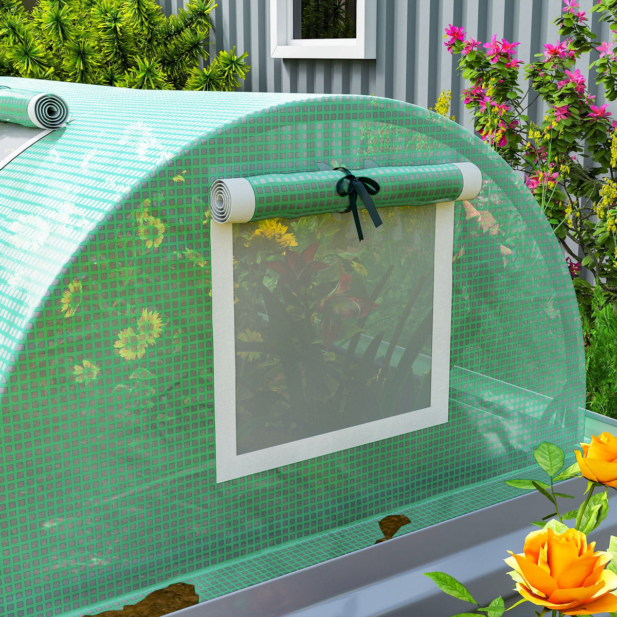10' x 3' x 2' Portable Mini Greenhouse with 5 Mesh Windows, Green
