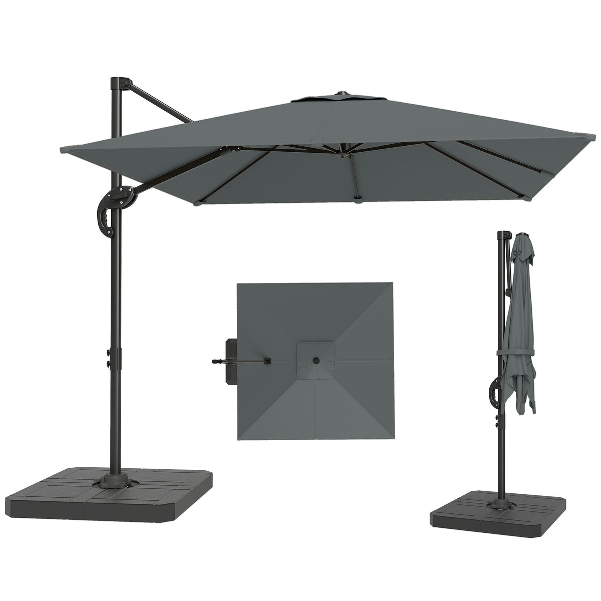 8' x 8' Cantilever Patio Umbrella with Base Weights, Dark Grey
