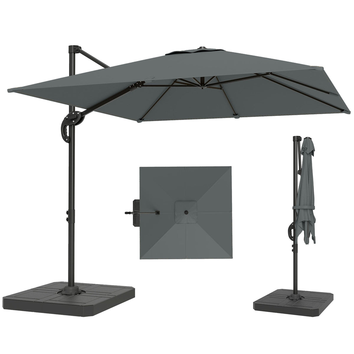8' x 8' Cantilever Patio Umbrella with Base Weights, Dark Grey