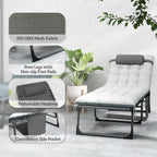 Set of 2 Folding Lounge Chairs with Cushion and Side Pocket, Grey