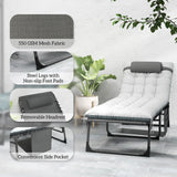 Set of 2 Folding Lounge Chairs with Cushion and Side Pocket, Grey