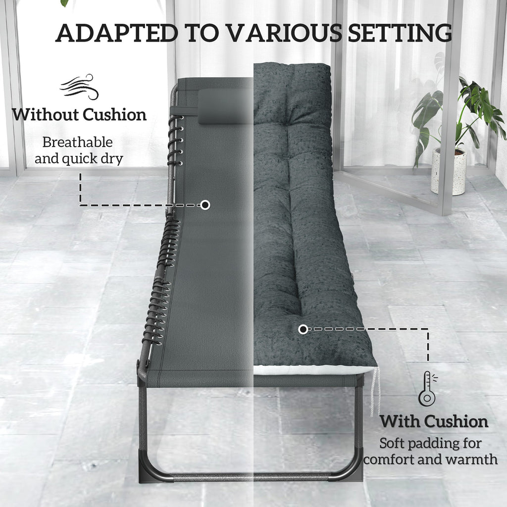 Set of 2 Folding Lounge Chairs with Cushion and Side Pocket, Grey