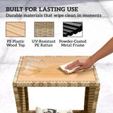 2-Tier PE Rattan Side Table with Storage Shelf, Khaki