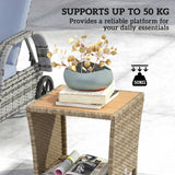 2-Tier PE Rattan Side Table with Storage Shelf, Khaki