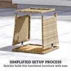 2-Tier PE Rattan Side Table with Storage Shelf, Khaki