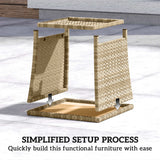 2-Tier PE Rattan Side Table with Storage Shelf, Khaki