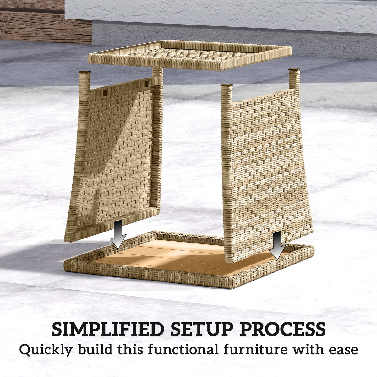 2-Tier PE Rattan Side Table with Storage Shelf, Khaki