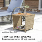 2-Tier PE Rattan Side Table with Storage Shelf, Khaki