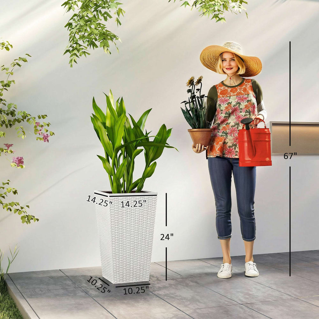 3 Piece 24" Tall Planters with Drainage Holes, White