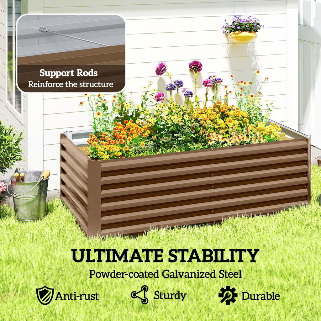 6' x 3' x 2' Galvanized Raised Garden Bed for Vegetables, Brown