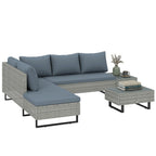 5-Seater Rattan Corner Sofa with Adjustable Backs, Table & Cushions, Grey